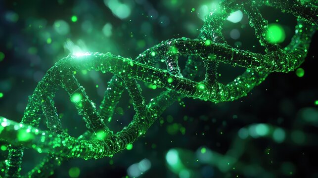 Green dna helix structure representing science biotechnology