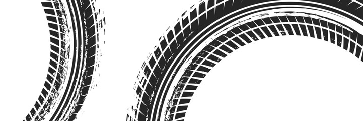 Auto tire tread grunge element. Car and motorcycle tire pattern, wheel tyre tread track. Black tyre print.