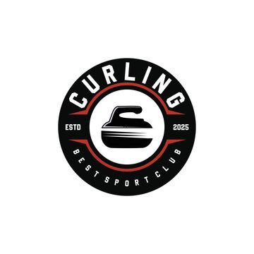 Simple curling sport logo vector with curling emblem