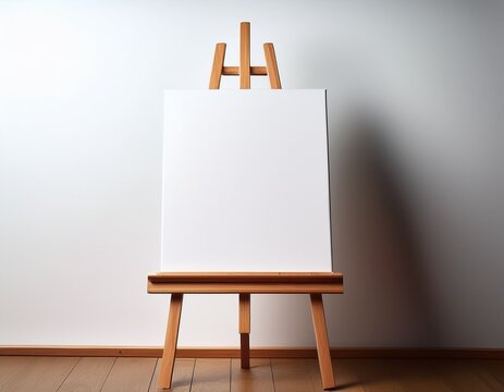 blank canvas on a wooden easel against a white background