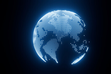 View of a glowing digital globe representing artificial intelligence and global connectivity