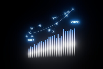 Naklejka premium Future growth predictions for artificial intelligence from 2025 to 2026 with data visualization representation