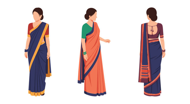Elegant women showcasing traditional Indian saree designs in vibrant colors, perfect for cultural events or fashion presentations and celebrations