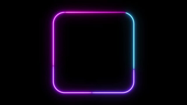 Multicolor Neon Rounded Square Shape Glowing Animation on Black Background
