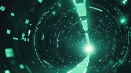 Digital data tunnel with glowing neon light