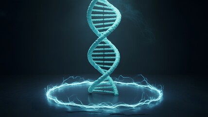 Dna strand with glowing circle representing genetics and biotechnology research