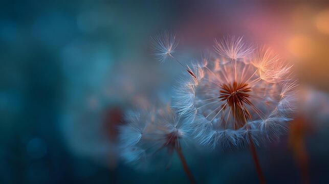 Close-up of a dandelion seed head soft focus with a dreamy bokeh background perfect for nature-themed designs and peaceful concepts