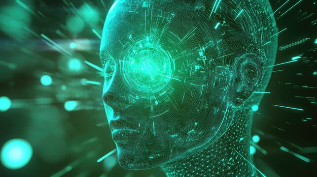 Artificial intelligence robot mind processing digital data