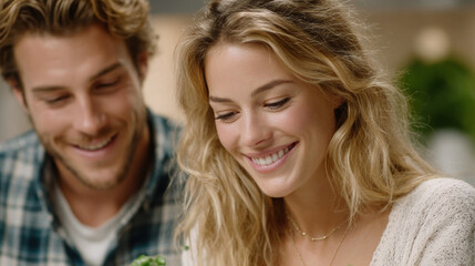 Obraz premium Happy together, Roommates enjoying a cozy dinner together in a small apartment setting.