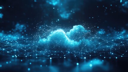 Cloud computing network connecting data points across abstract horizon