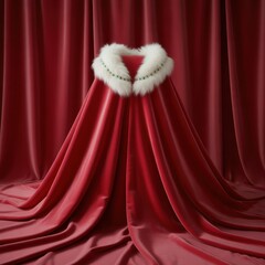 Regal red velvet cape with luxurious white fur collar and gems