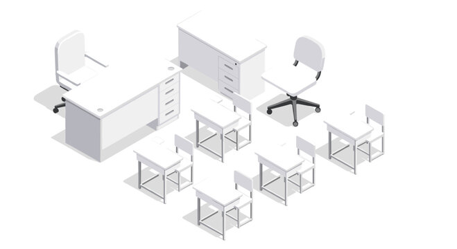 Bright classroom scene with desks and chairs creating a learning environment, perfect for education concepts and back to school campaigns