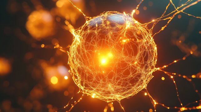 Abstract neuron network connecting glowing brain cells