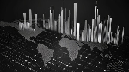 Global data visualization representing business growth and network analysis