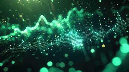 Digital data analysis displaying abstract green waveform concept