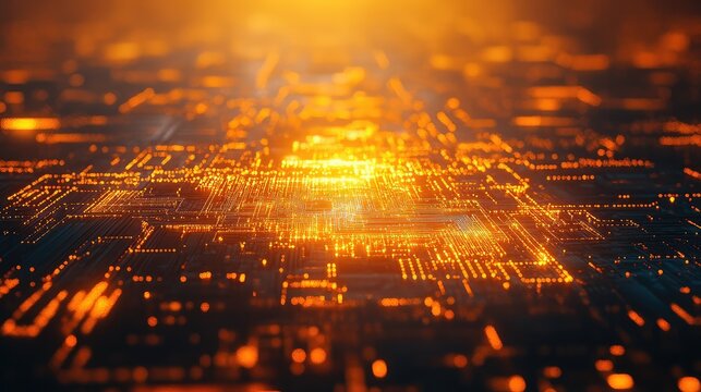 Glowing circuit board with data processing and digital connections