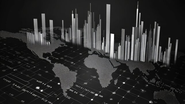 Global data visualization representing business growth and network analysis