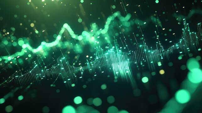 Digital data analysis displaying abstract green waveform concept