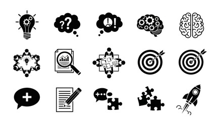 Dynamic business icons symbolizing innovation, strategy, teamwork, goals, and growth for modern projects and presentations.
