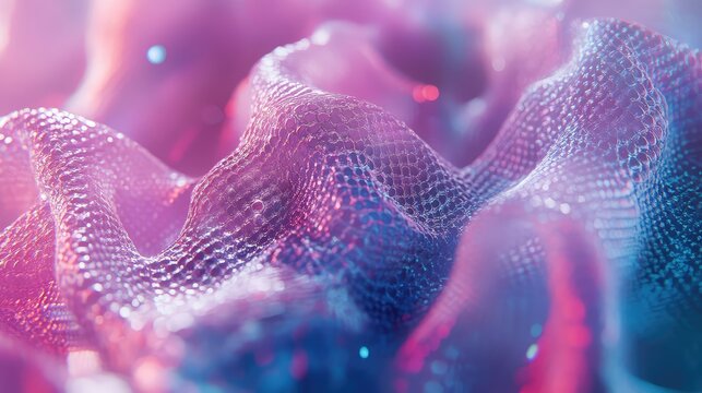 Abstract glowing mesh pattern creating network wave