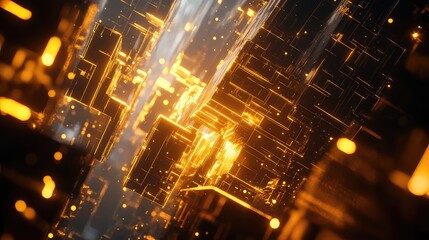 Fototapeta premium Digital data network connecting futuristic glowing gold cyberspace