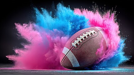 Prime-time gridiron drama: black void, neon powder wraps football—perfect for match-stream cover, bar menu, NFT sports card, September calendar, pep card