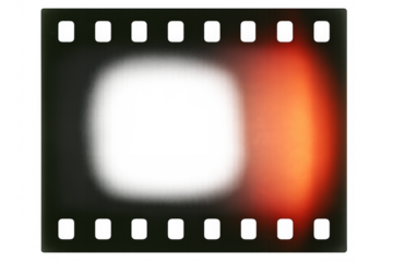 Film strip frame creating a retro cinematic look with a vintage light leak effect, ideal for overlays and video transitions