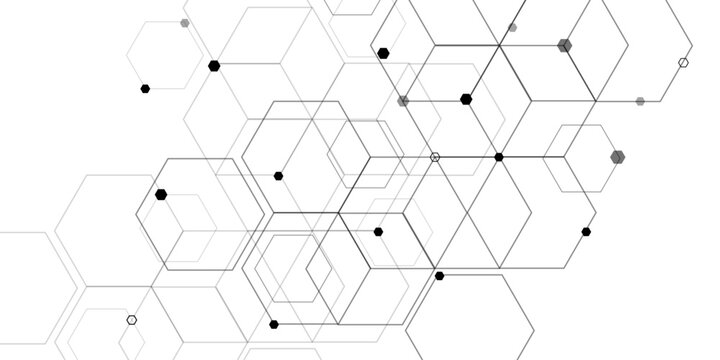 Abstract pattern with hexagonal white and gray technology line paper background. Hexagonal 3d vector grid tile and mosaic structure simple style hexagonal graphic concept. Futuristic surface design.	
