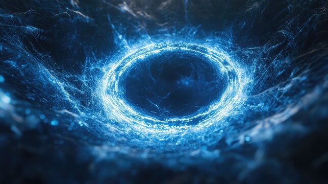 Blue glowing wormhole creating abstract energy vortex