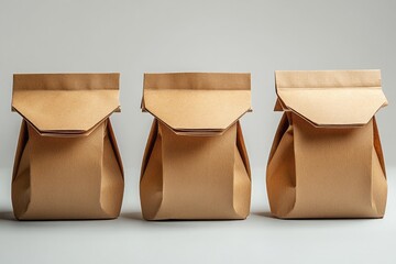 Paper packaging brown eco bags minimal design sustainable food container natural product recyclable background clean isolated shopping environment friendly