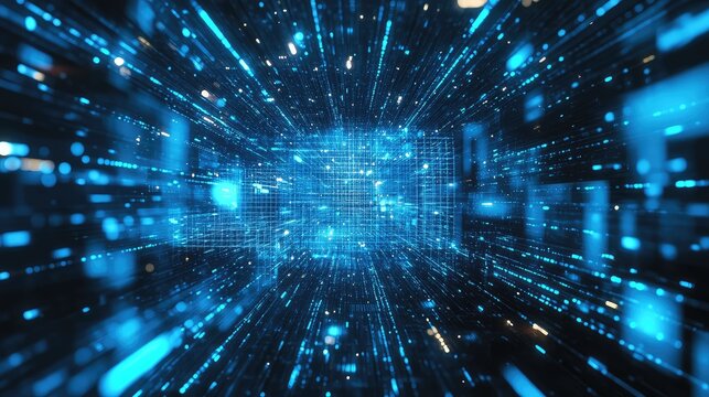 Digital data streaming through blue cyberspace network grid