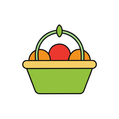 cartoon fruit basket icon on white background