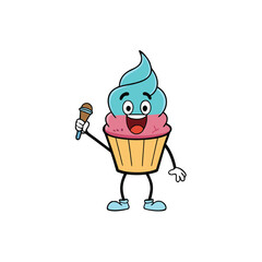 singing cupcake character  icon on white
