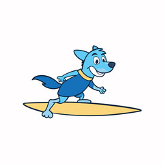 surfing dog vector on white
