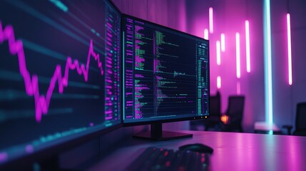 Analyzing financial data and programming code on multiple monitors