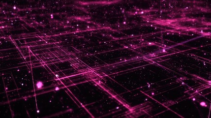 Digital network grid connecting glowing data points in cyberspace