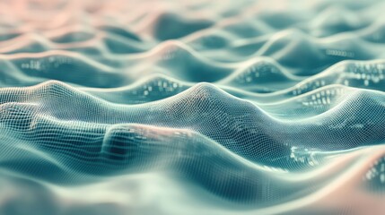 Digital data network displaying abstract waves and flowing information