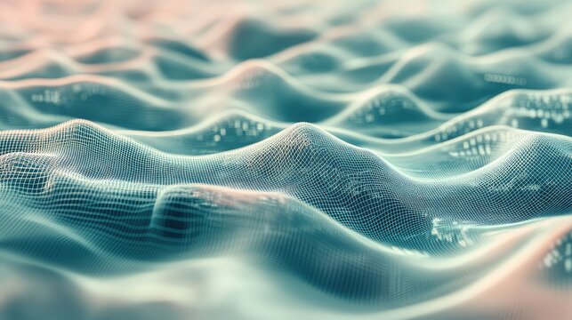 Digital data network displaying abstract waves and flowing information