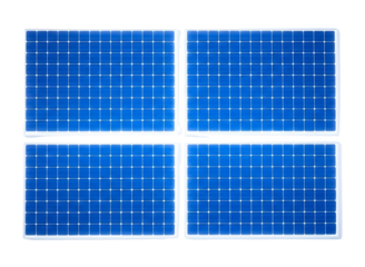 Four solar panel cells isolated on transparent background