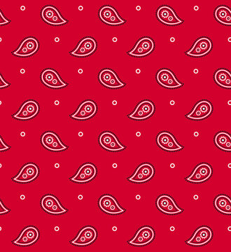 Red paisley seamless pattern, traditional paliacate bandana. Tileable vector illustration background.