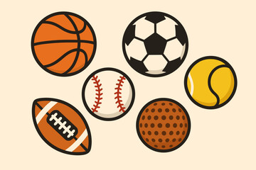 Obraz premium Collection of various sports balls including basketball, soccer, baseball, and tennis on beige background