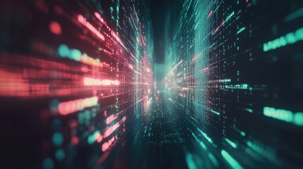 Digital data flowing through abstract futuristic network cyberspace
