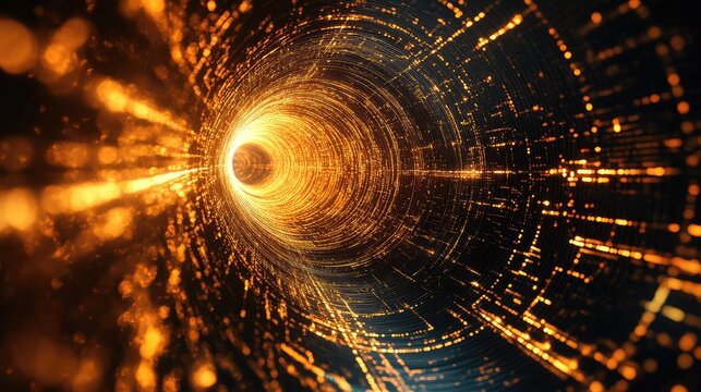 Digital data flowing through abstract light tunnel network