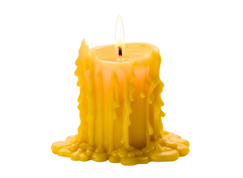 Burning beeswax candle isolated on transparent background