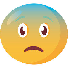 Worried Face Emoji With Sweat Drops Blue Yellow Orange Gradient And Dark Brows Isolated On Transparent Background