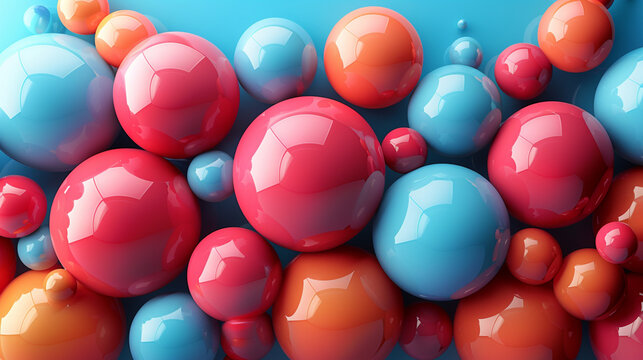 Abstract colorful glossy spheres on a light blue background.