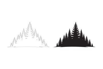Obraz premium Two triangular forest silhouettes one detailed and one outline