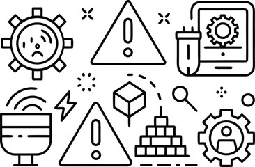 Fototapeta premium Technical glitch, error, warning, and alert icons collection
