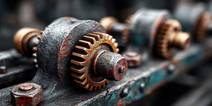 Mechanical gears working together in a flywheel system during macro photography session
