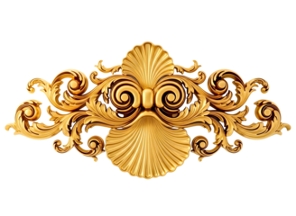 Ornate golden baroque architectural element isolated on transparent background